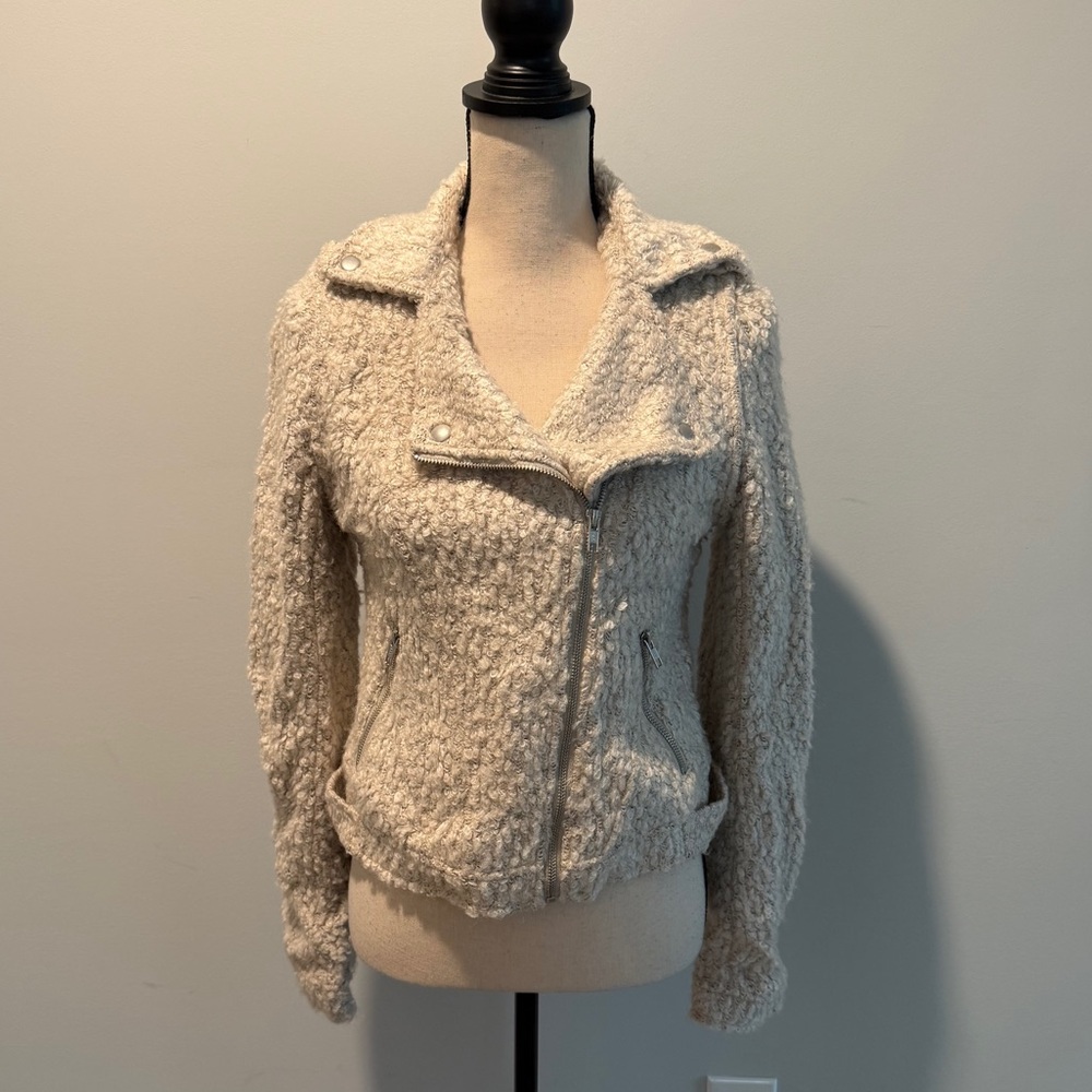 Anthropologie Greylin Jacket Beige Boucle Wool Blend Northland Moto size Small - Picture 1 of 11